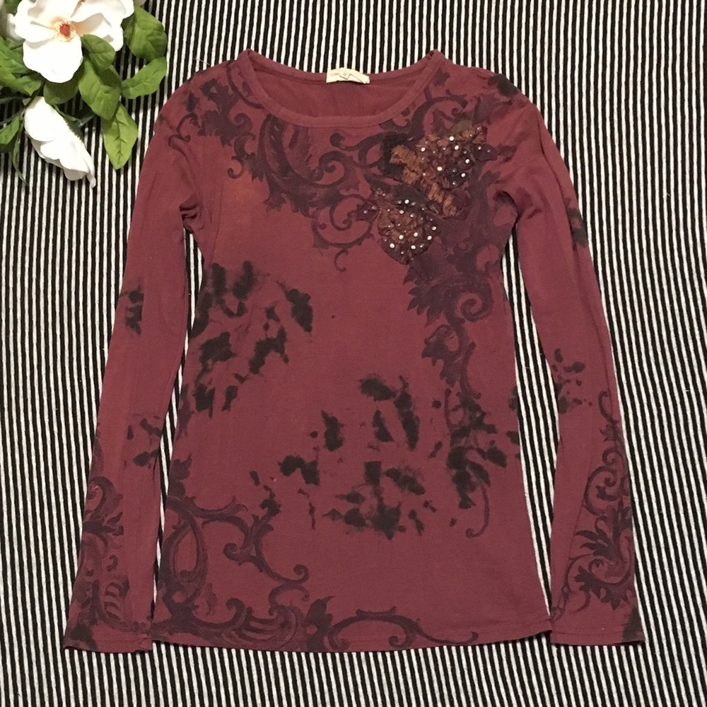 Miss Me Long Sleeve Embroidered Top
